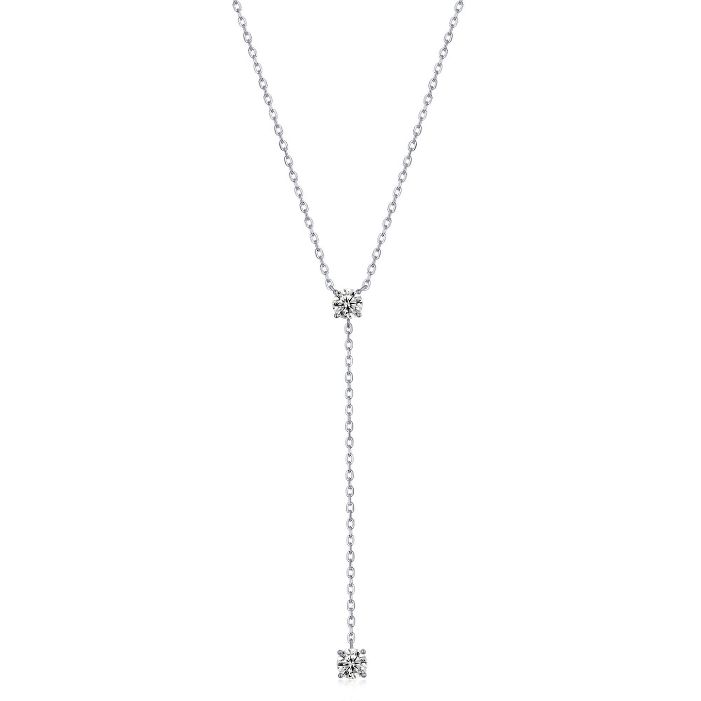 Sterling Silver Gold Plated CZ Double Solitaire Lariat Necklace