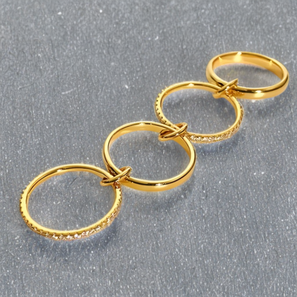 Sterling Silver Interlocking Stacked 4 Ring Set