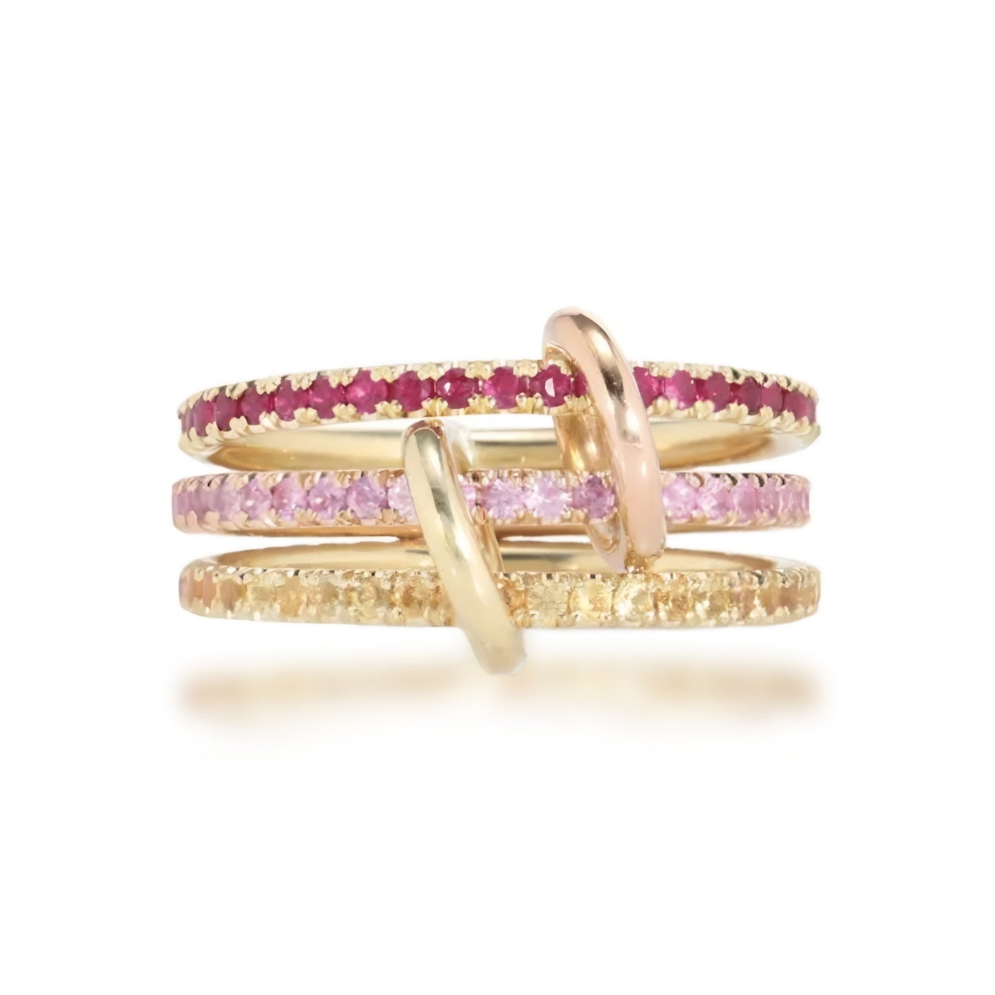 Sterling Silver Interlocking Stacked Colorful 3 Ring Set