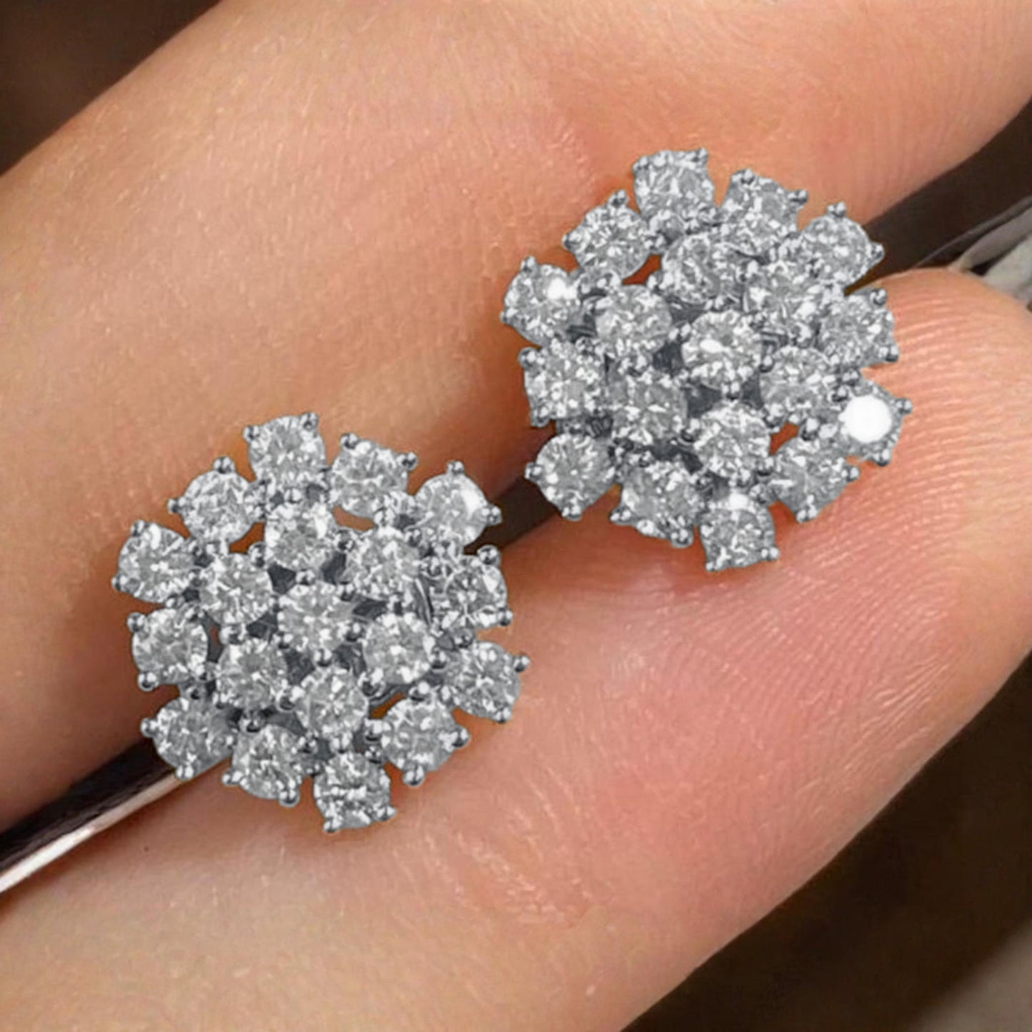 Sterling Silver Cluster Stud Earring
