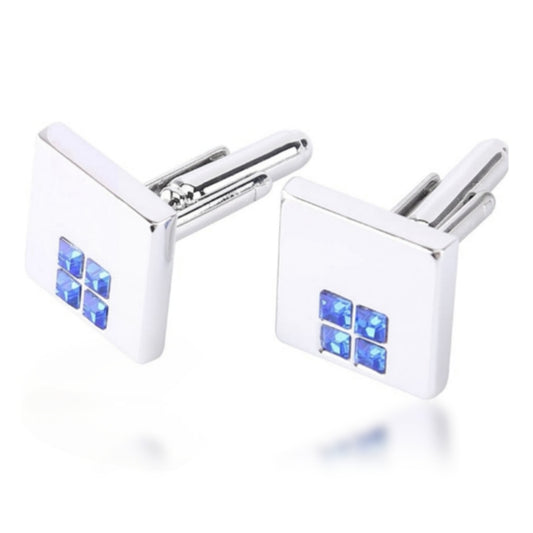 Square Cufflinks with Four Blue Off Center Stones