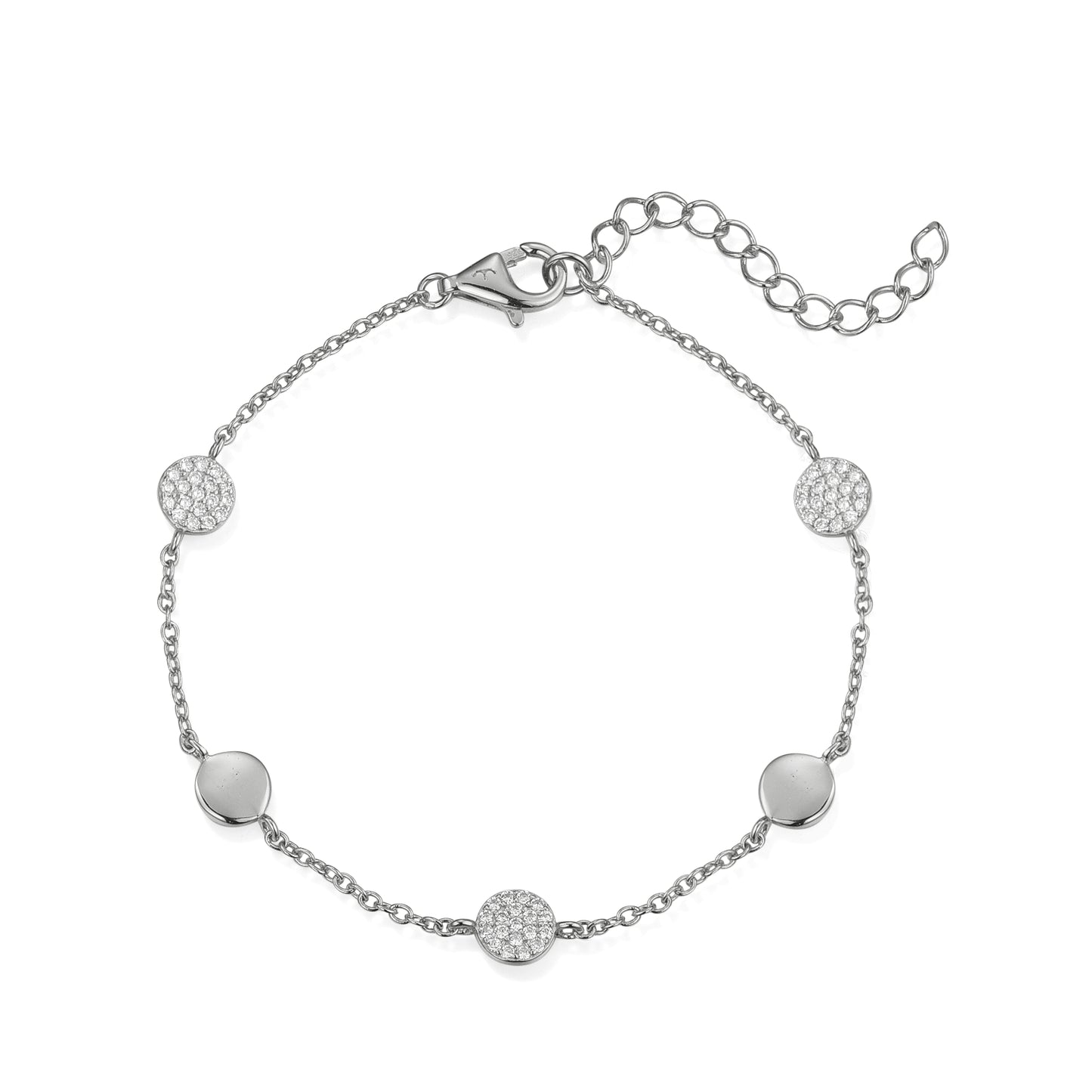 Sterling Silver Micropave CZ Circle Station Bracelet