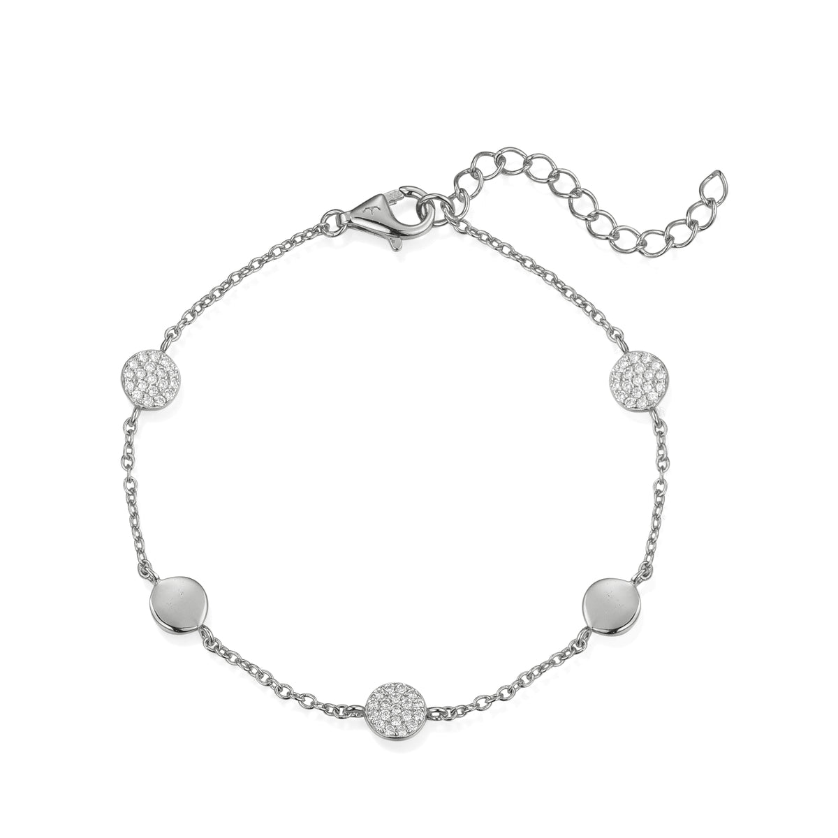Sterling Silver Micropave CZ Circle Station Bracelet