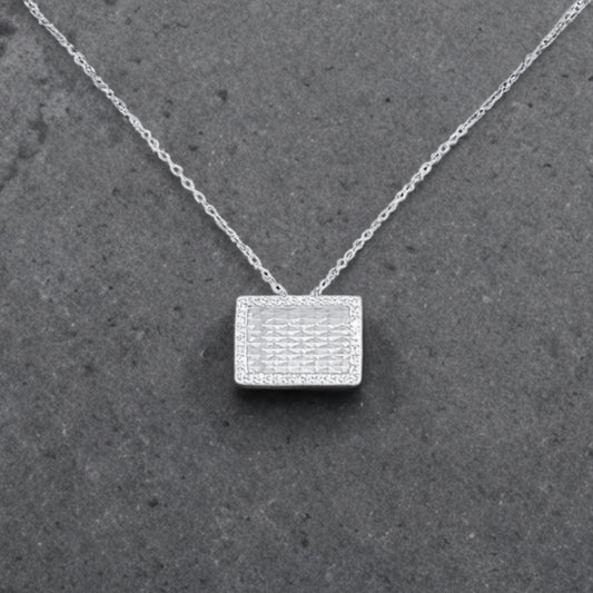 10K Gold Diamond Rectangle With Brushed Background Necklace