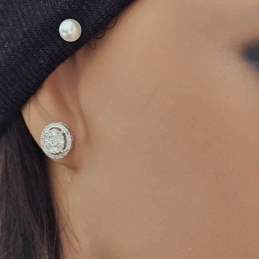 10K Gold And Diamond Oval Halo Stud Earring