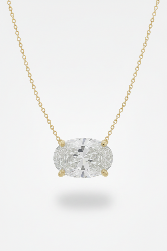 14k Gold Lab Grown Oval Shaped Diamond Solitaire Necklace