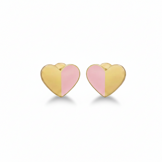 Gold-Plated Surgical Steel Half Enamel Heart Stud Earrings - Hypoallergenic Kids Jewelry