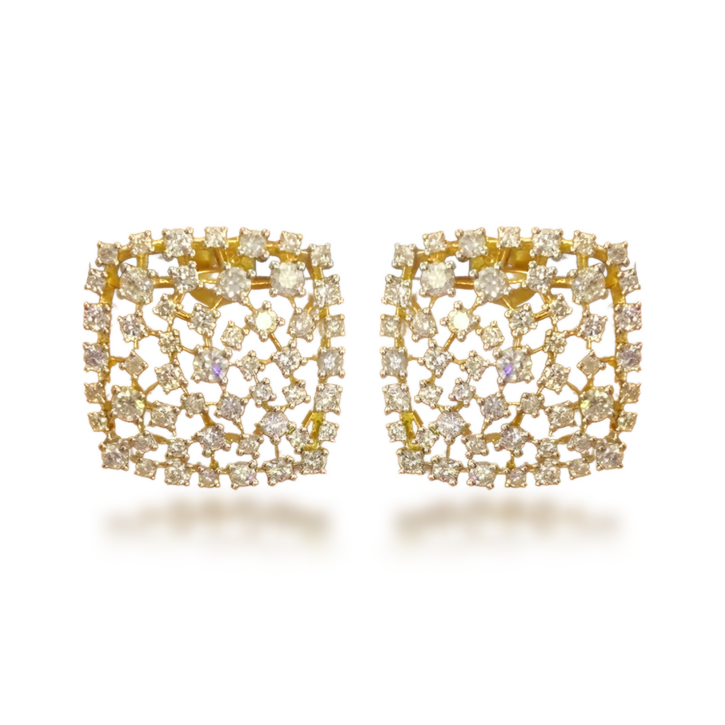 Sterling Silver Gold-Plated Cushion Sprinkled Cluster Stud Earrings
