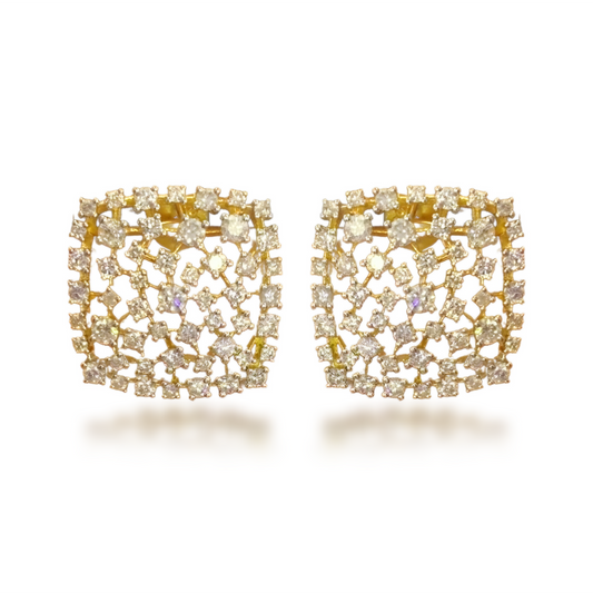 Sterling Silver Gold-Plated Cushion Sprinkled Cluster Stud Earrings