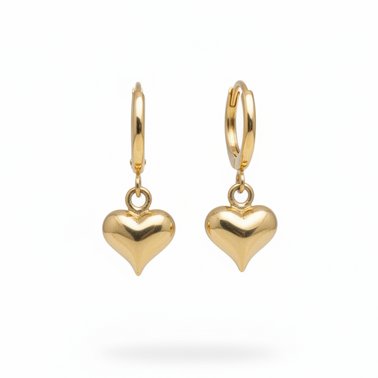 Surgical Steel Puffy Heart Shaped Dangle Earrings