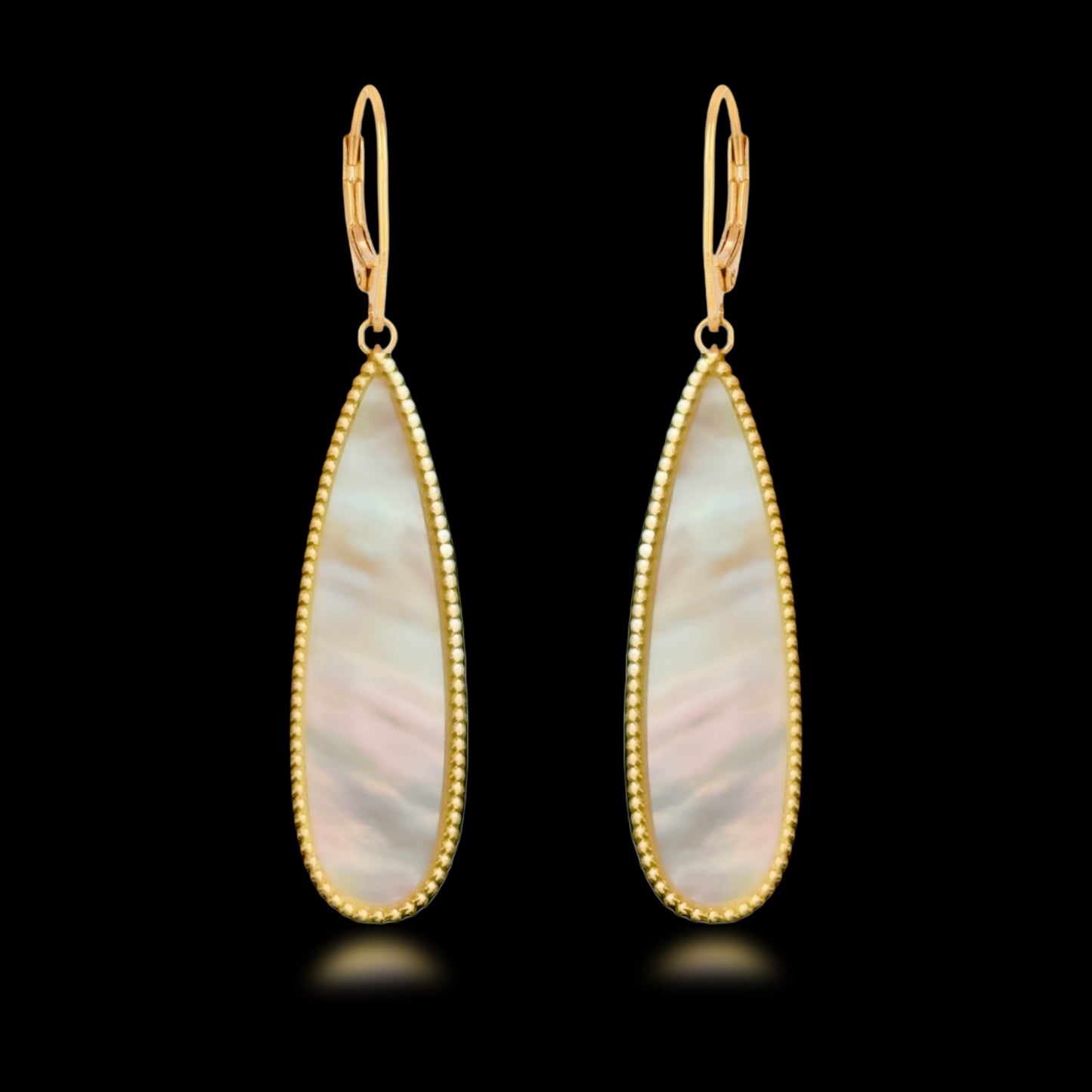 Gold Plated Sterling Silver Mother of Pearl Teardrop on Leverback Earring