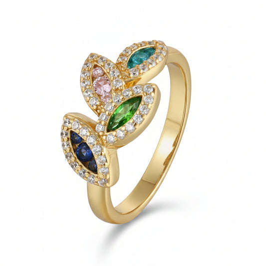 Sterling Silver Multicolor Marquise Shapes CZ Ring