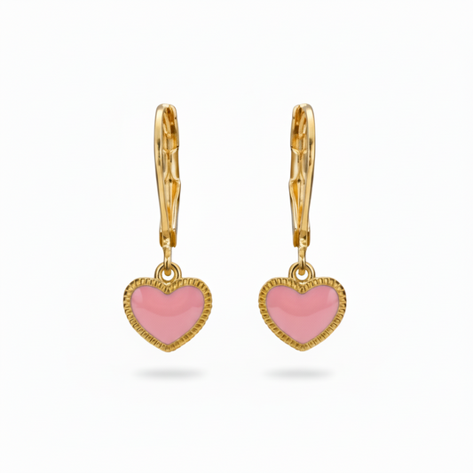 Enamel Heart Dangle Earrings - Surgical Steel Leverbacks