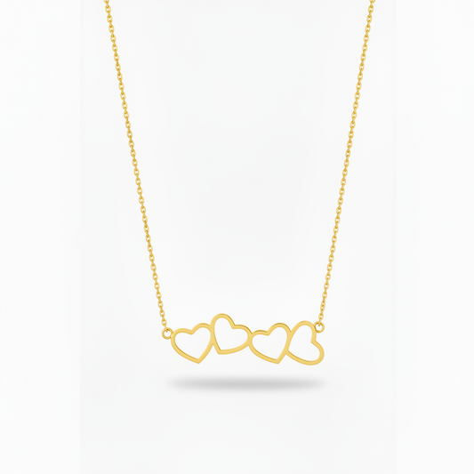 Gold Plated Sterling Silver Four Heart Necklace