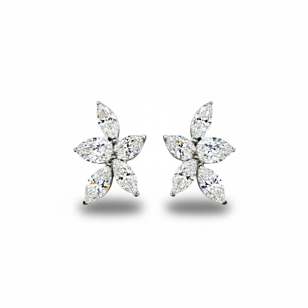 Lab-Grown Diamond Floral Stud Earrings 3.58ct 19mm (14k White Gold)