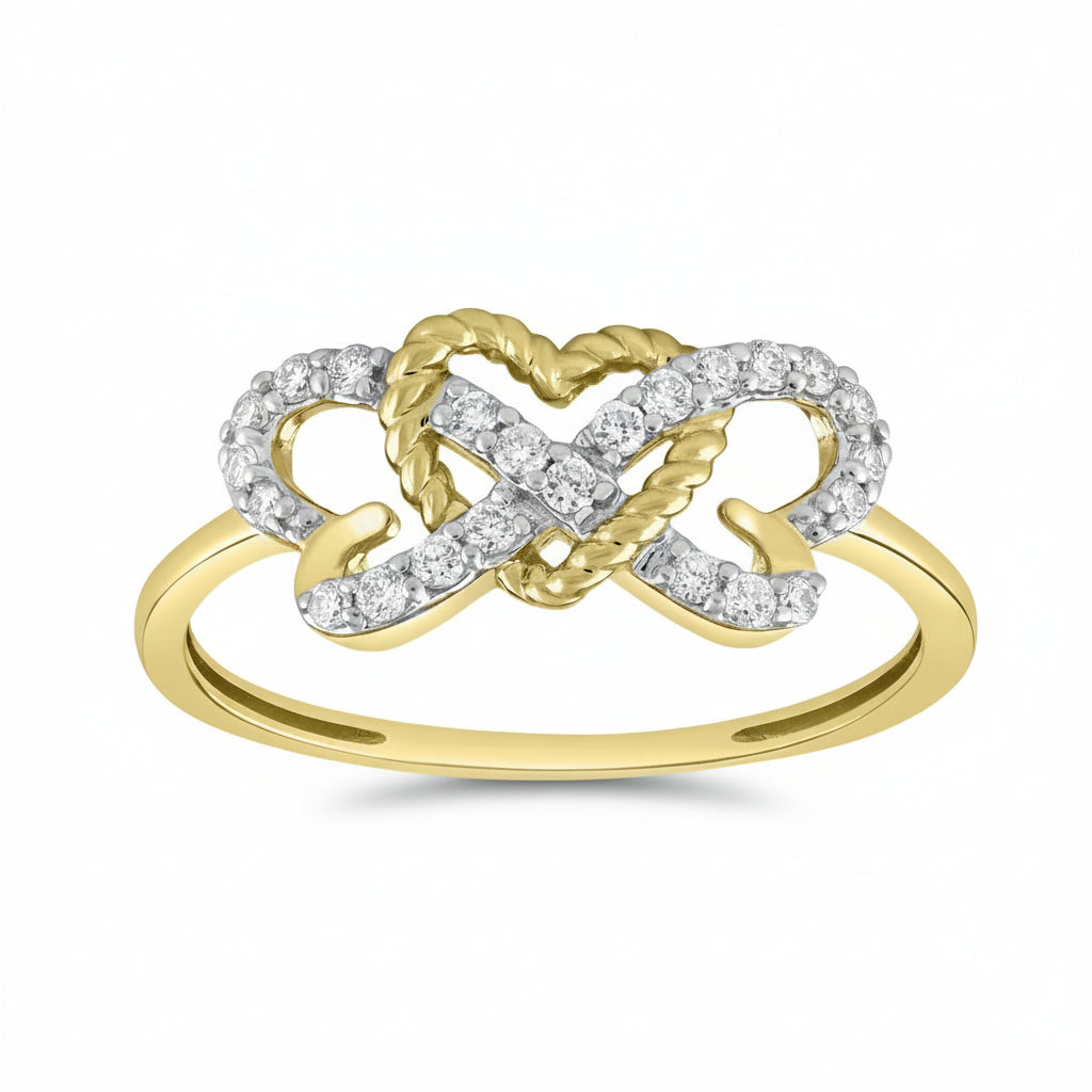 14K Yellow Gold Open Heart Ring with Inner Bow