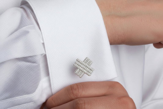 Rhodium Plated X Design Cufflinks