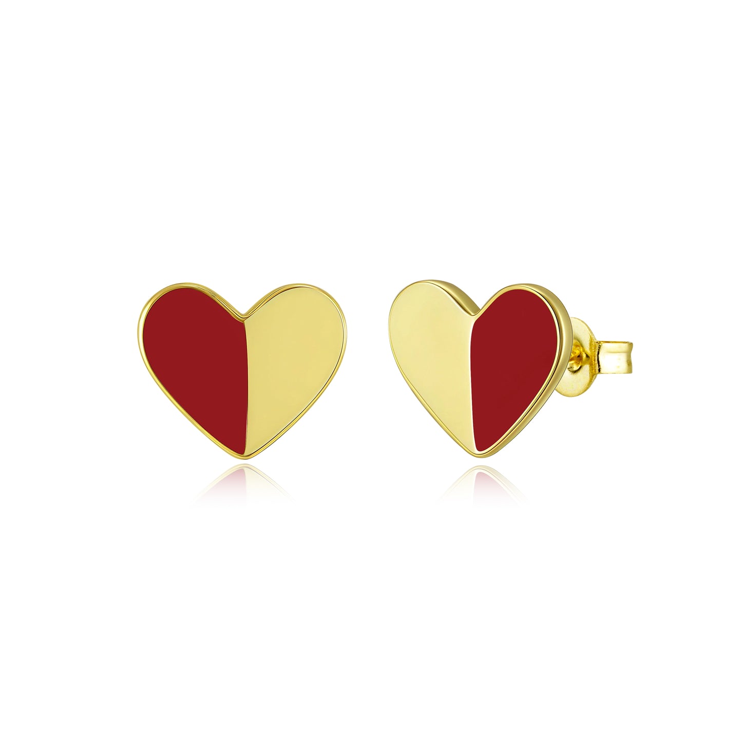 Gold-Plated Half Enamel Heart Stud Earrings - Hypoallergenic Surgical Steel Kids