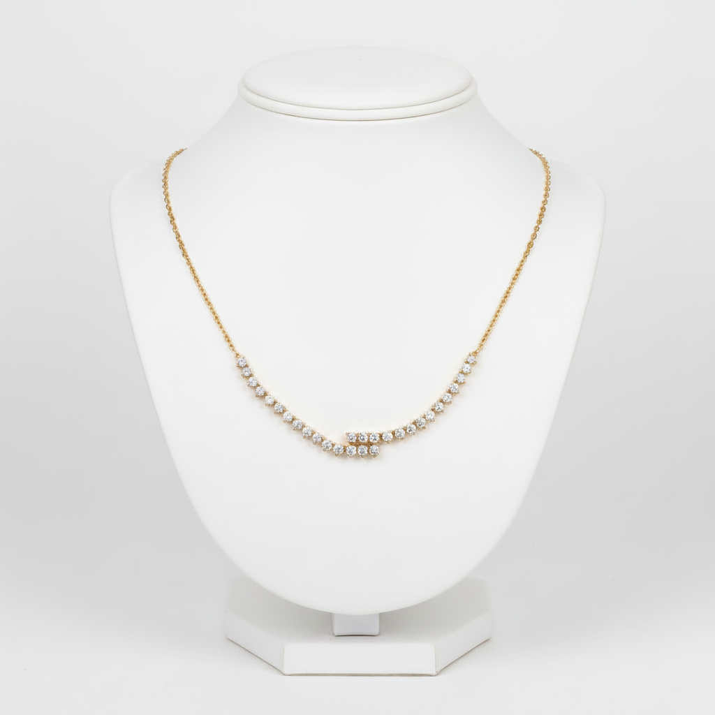 14K Yellow Gold CVD Diamond Curved Bar Necklace