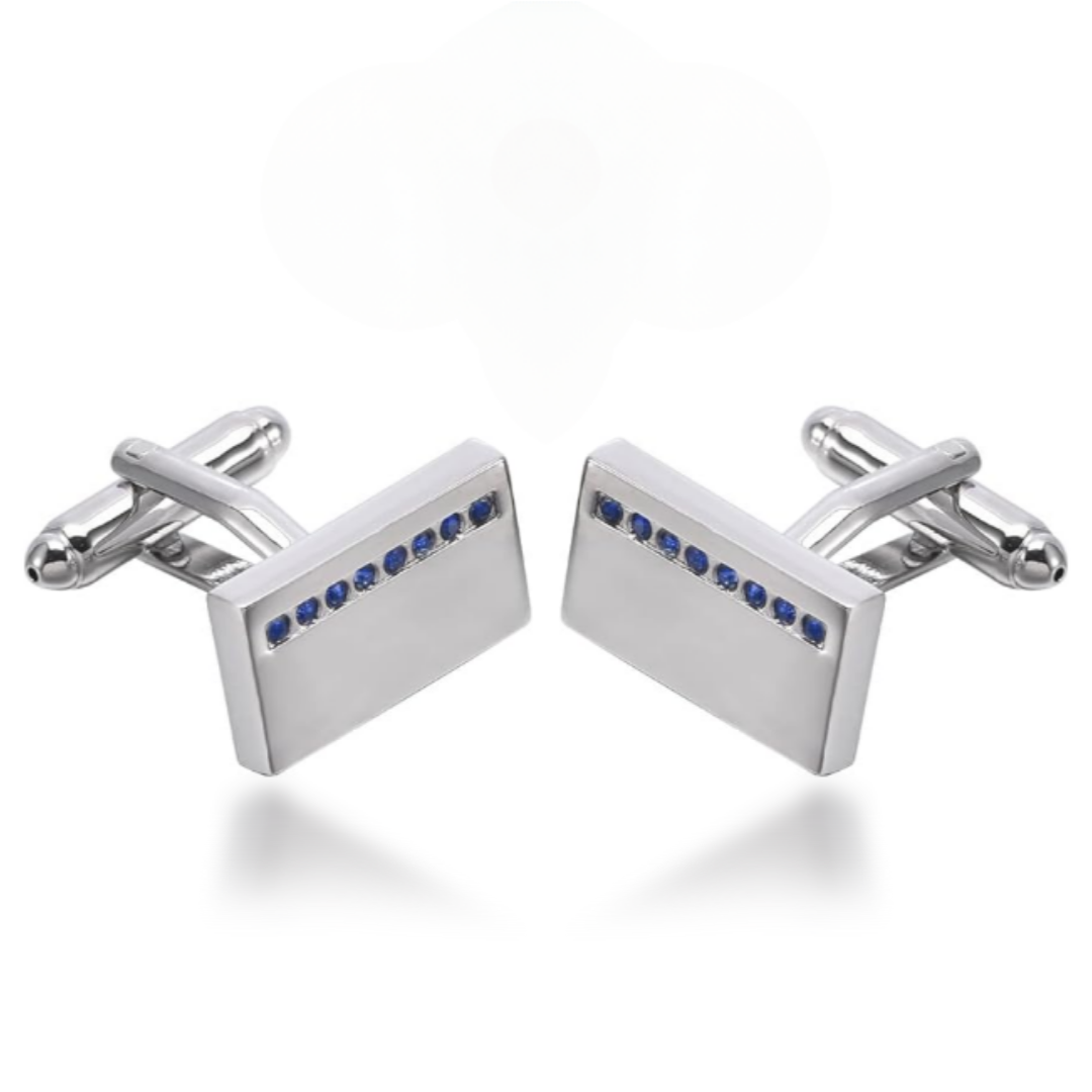Rectangular Cufflinks with Blue Stone Stripe