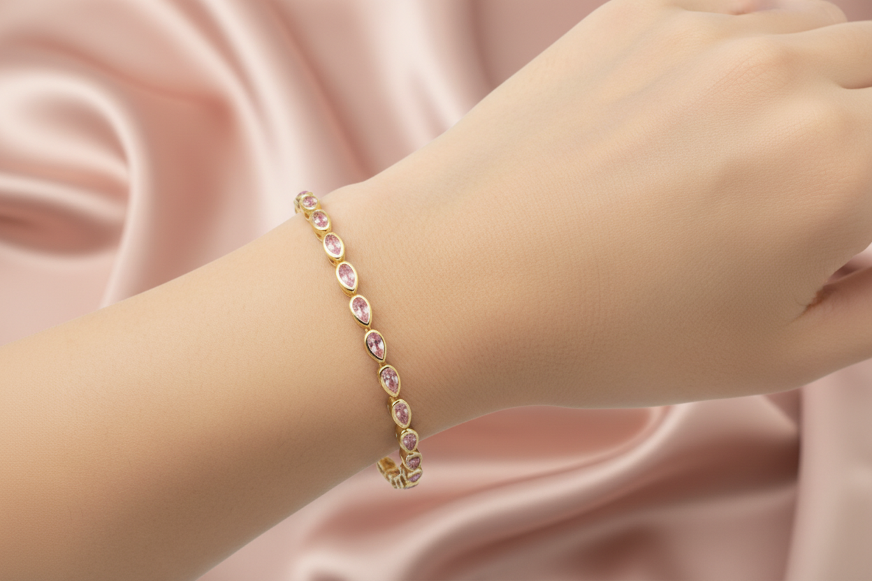 Sterling Silver Pear Shape CZ Tennis Bracelet - Gold or Rhodium Plated