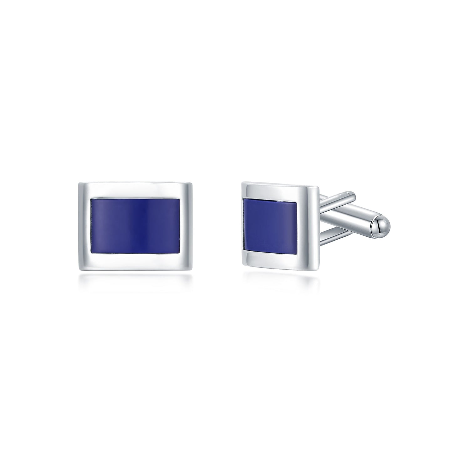 Rhodium Plated Curved Rectangular Blue Cufflinks