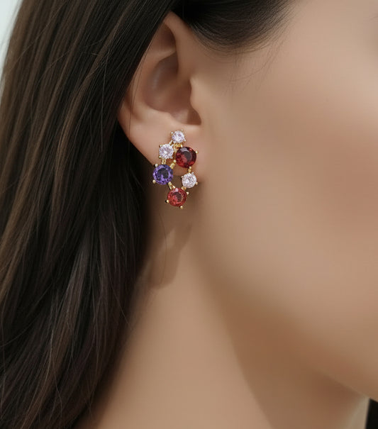 Sterling Silver Gold Plated Multicolor CZ Cluster Stud Earring