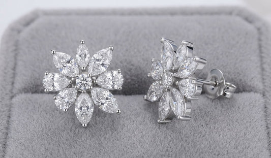 CZ Flower Cluster Stud Earrings