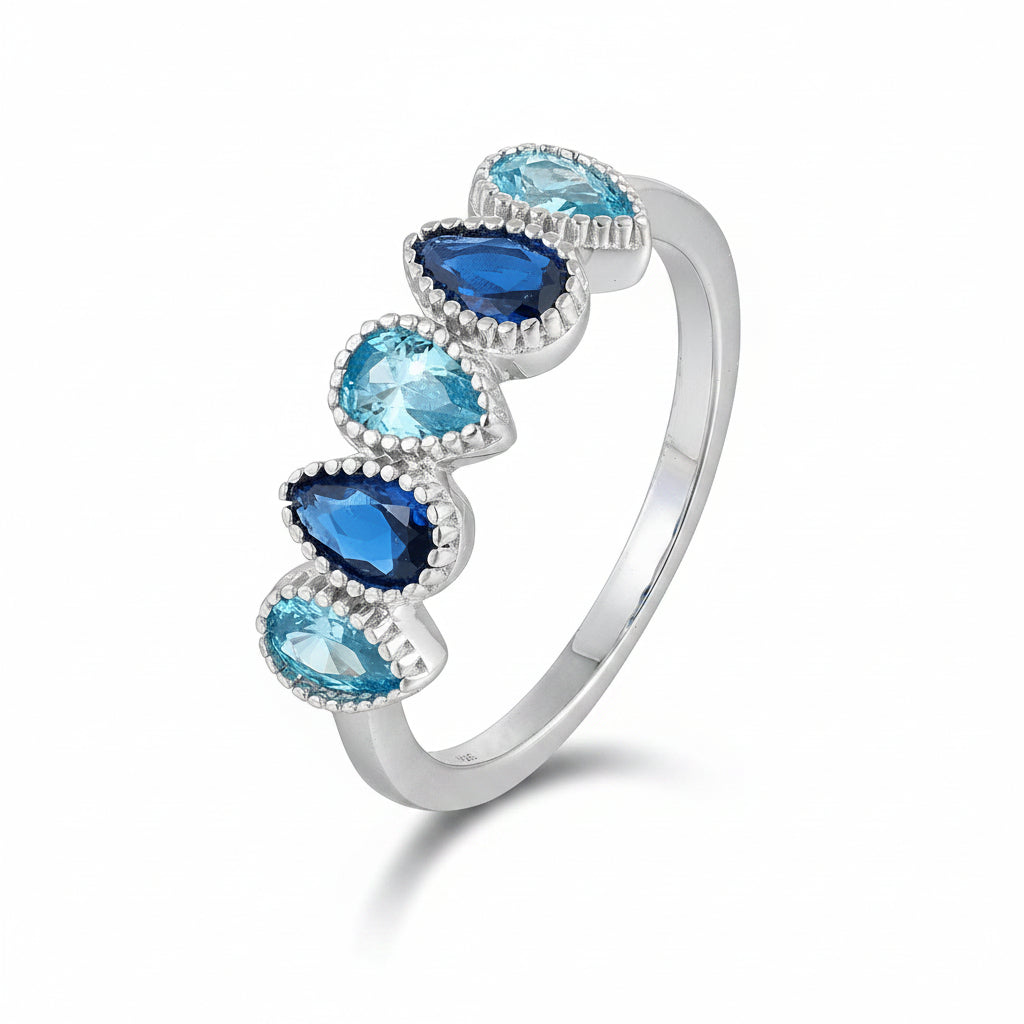 Sterling Silver Alternating Pear Shaped Ring