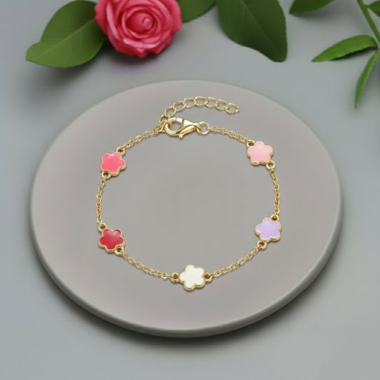 Gold Plated Enamel Flower Bracelet for Kids