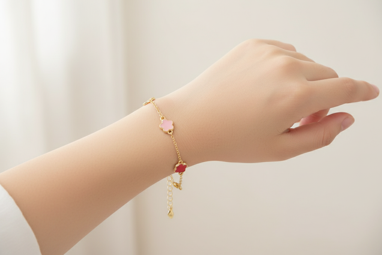 Gold Plated Enamel Flower Bracelet for Kids