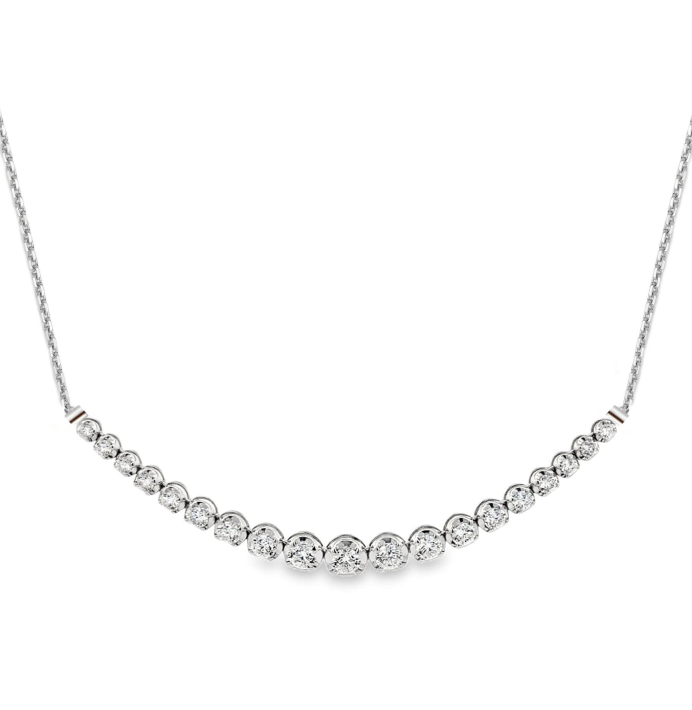 14K 19 Stone Lab Grown Diamond Graduated Tennis Bar Necklace