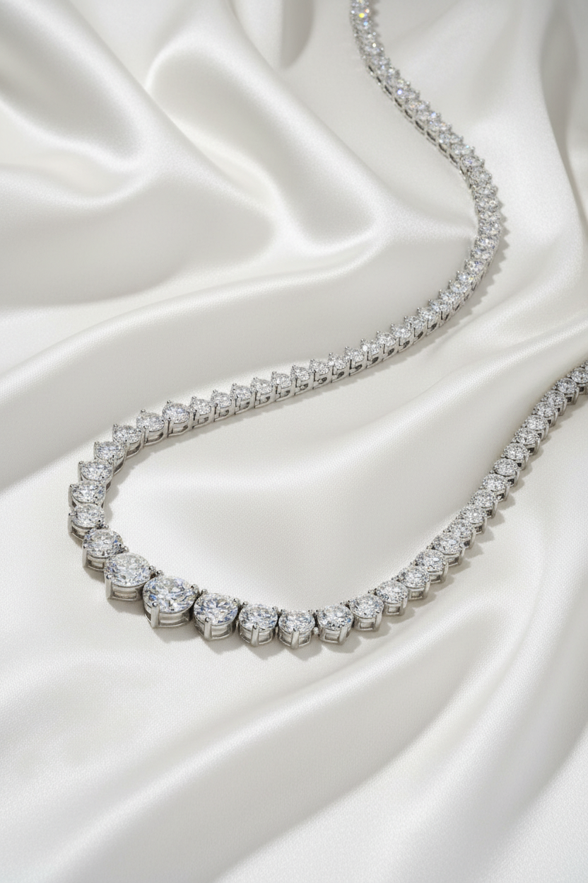 14K Three Prong Lab Grown Diamond Graduated Tennis Necklace