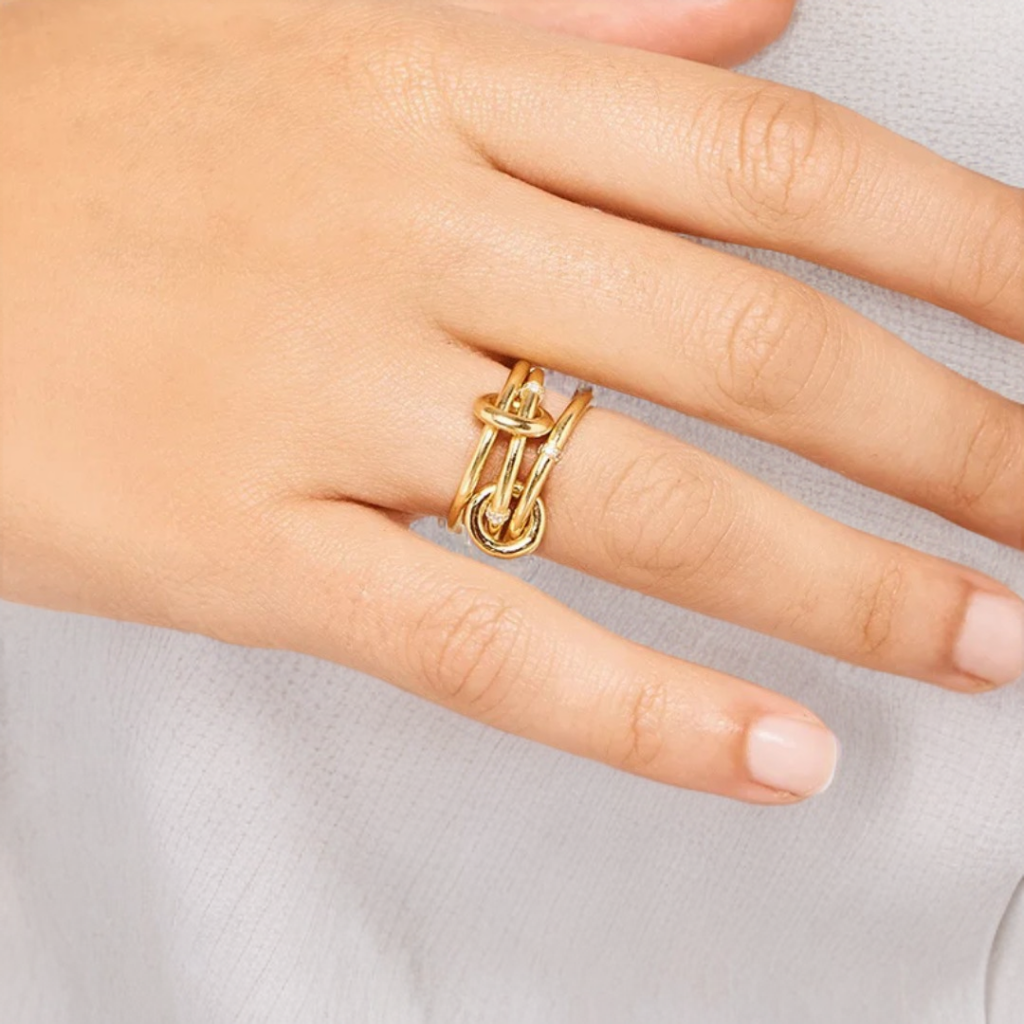 Sterling Silver Interlocking Stacked Ring Set with Studded Rondelles
