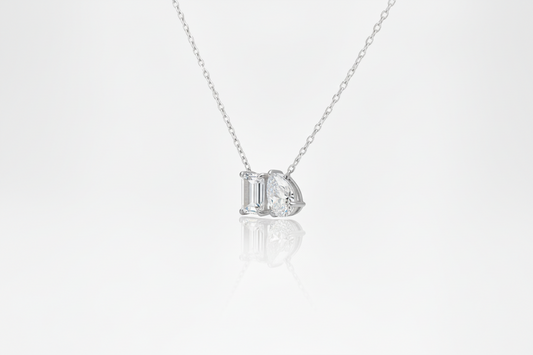 14K Emerald Cut and Pear Shaped Two Stone Lab Grown Diamond Necklace
