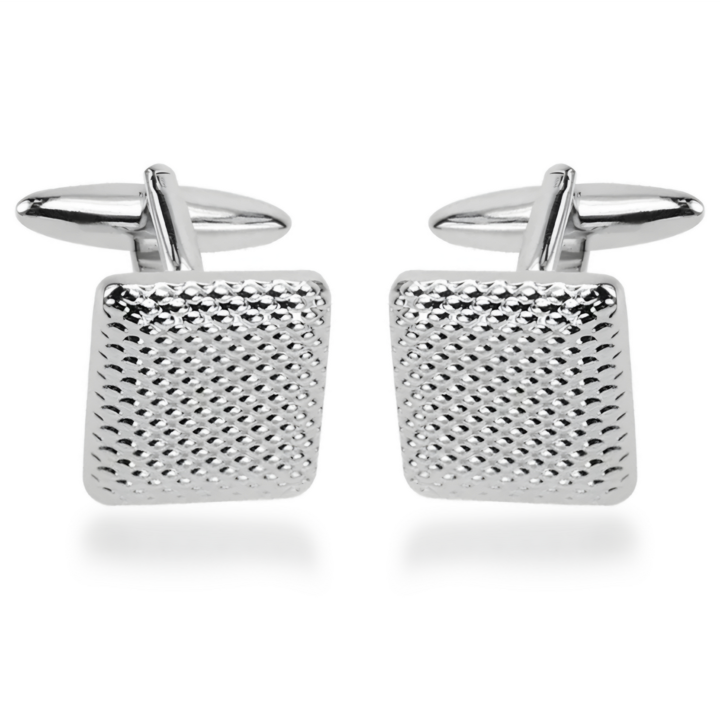 Silver Color Cushion Shaped Textured Cufflinks