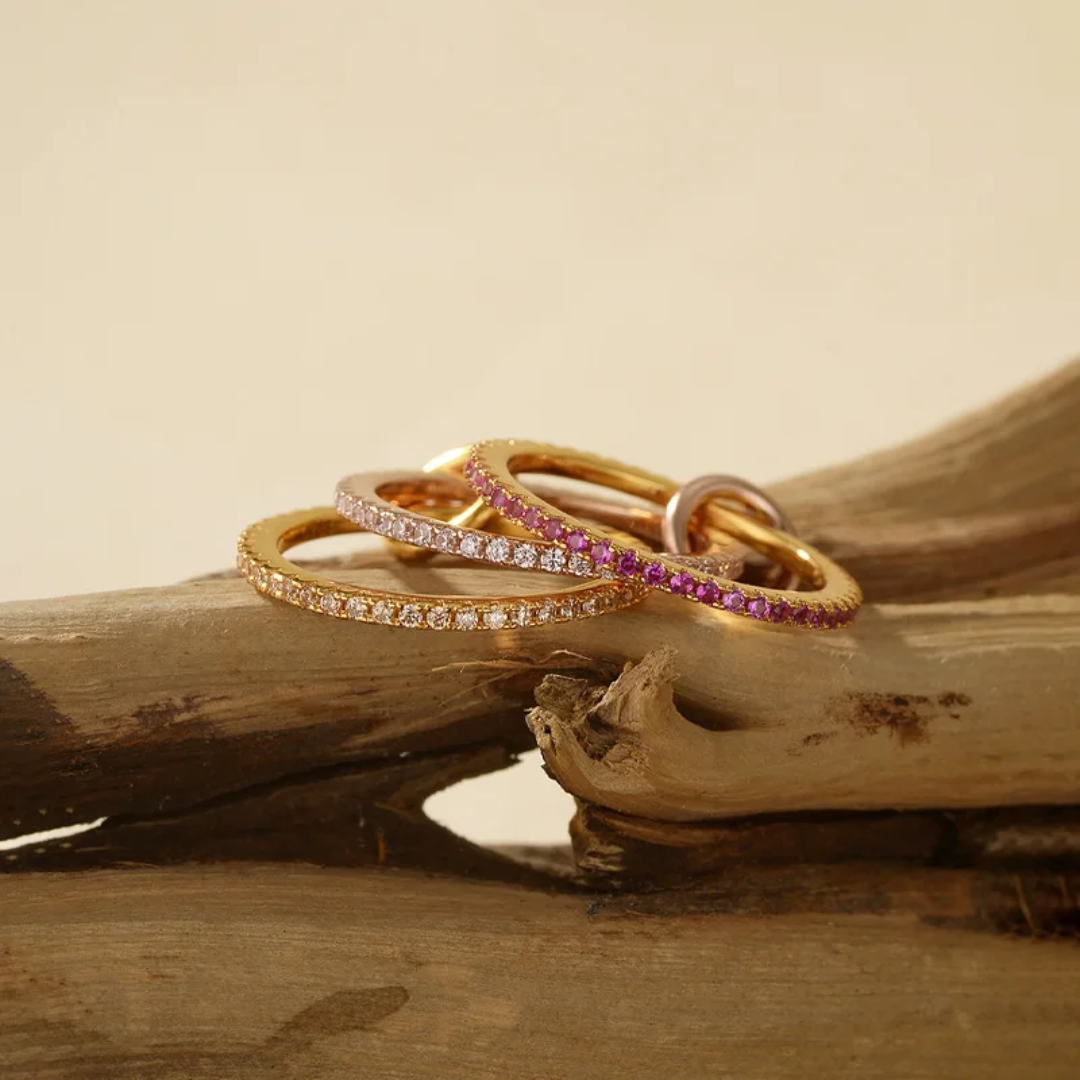 Sterling Silver Interlocking Stacked Colorful 3 Ring Set