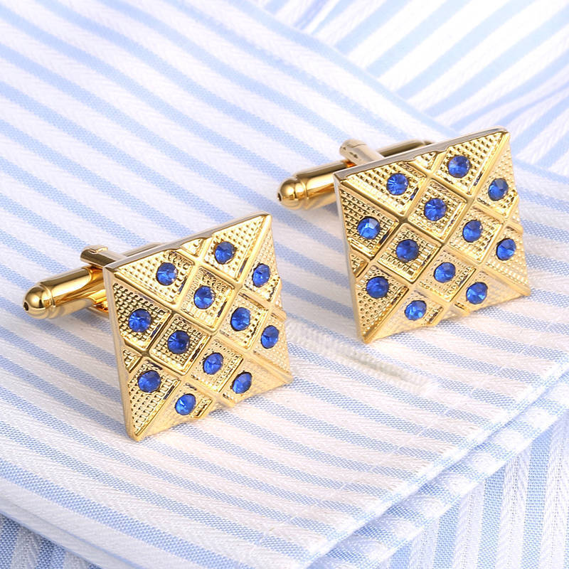 Gold-Plated Square Cufflinks with Blue Stones