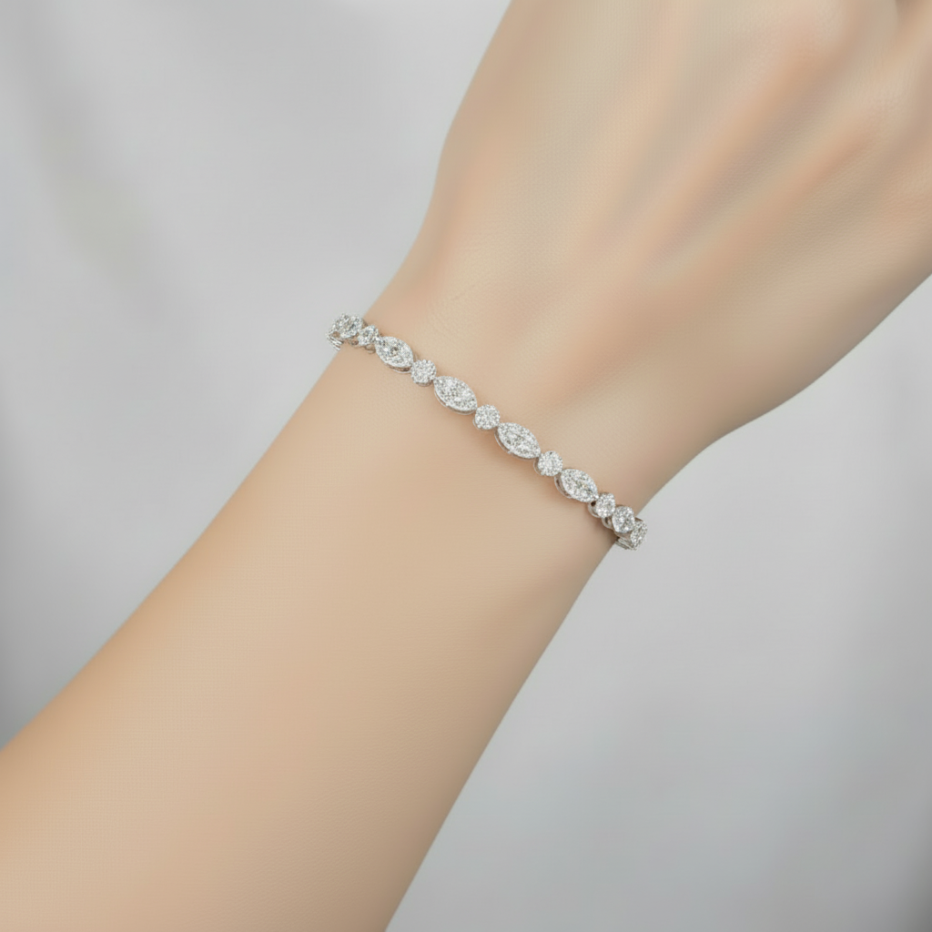 14K Gold Alternating Marquise & Round Lab Created Diamond Bracelet