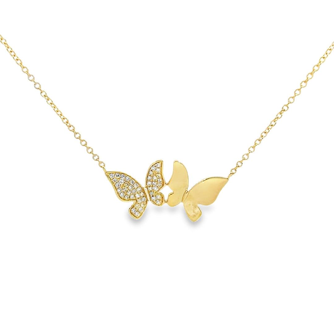 Sterling Silver Gold Plated Double Butterfly With CZ Necklace