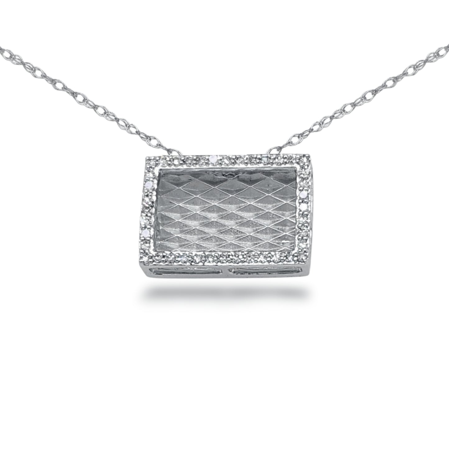 10K Gold Diamond Rectangle With Brushed Background Necklace