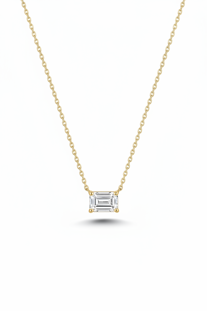 14k Gold Lab Grown Emerald Cut Diamond Solitaire Necklace