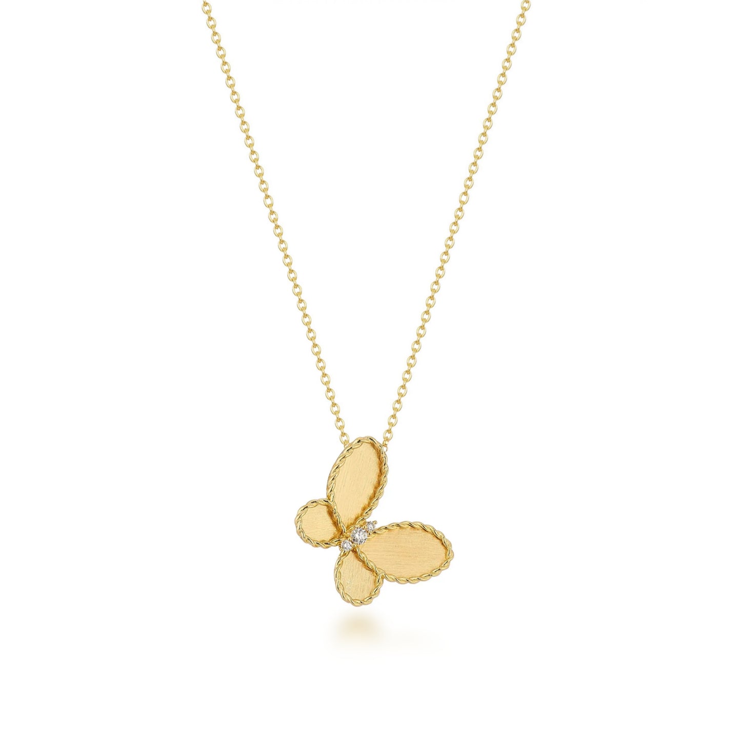 Sterling Silver Matte Finish Gold Plated Butterfly With Beaded Border Necklace