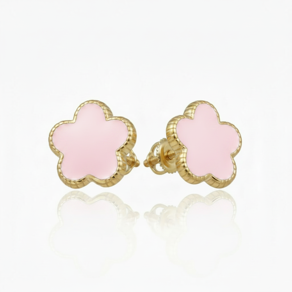 Kids Gold Plated Enamel Flower Stud Earrings - Hypoallergenic Surgical Steel