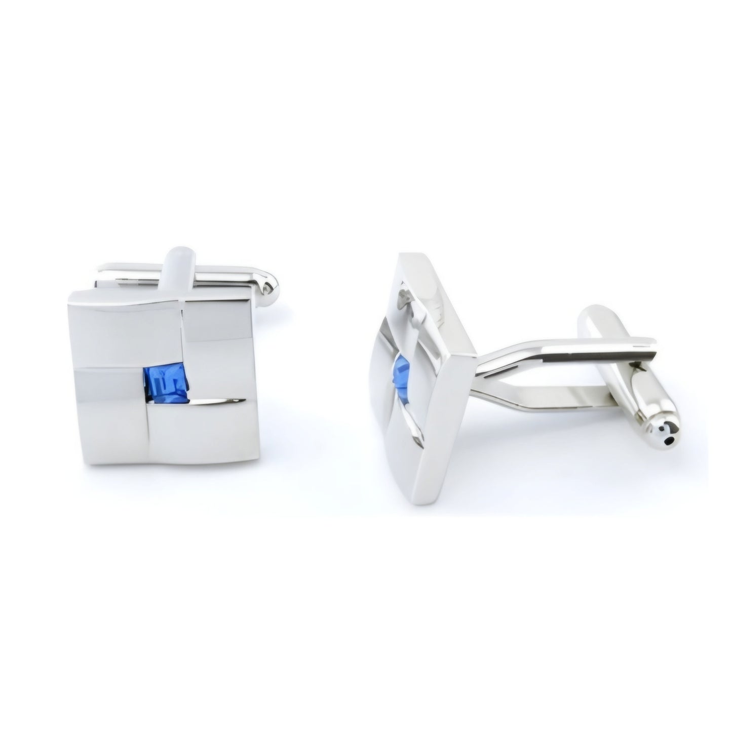 Silver Color Square Cufflinks with Blue Stone