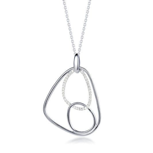 Sterling Silver CZ Geometric Shapes Inside Triangle Shape Pendant Necklace