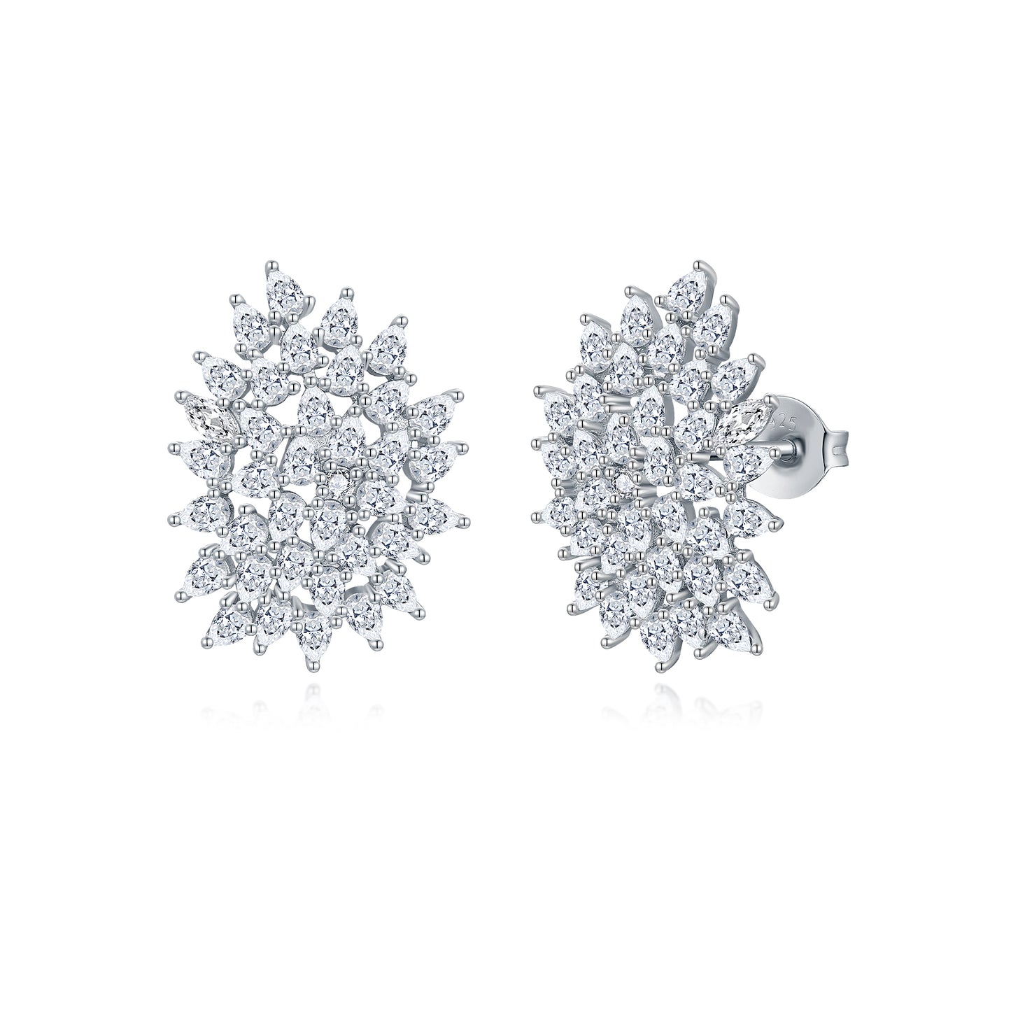 Sterling Silver CZ Sprinkled Cluster Stud Earring