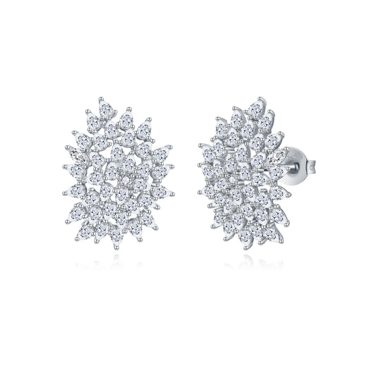 Sterling Silver CZ Sprinkled Cluster Stud Earring