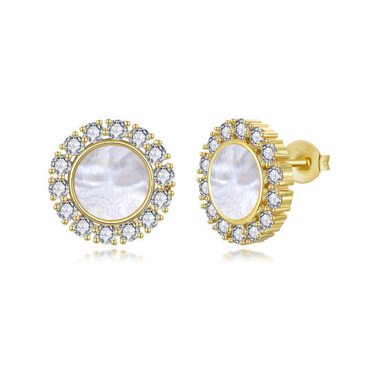 Gold Plated Sterling Silver Mother of Pearl With CZ Stud Earring