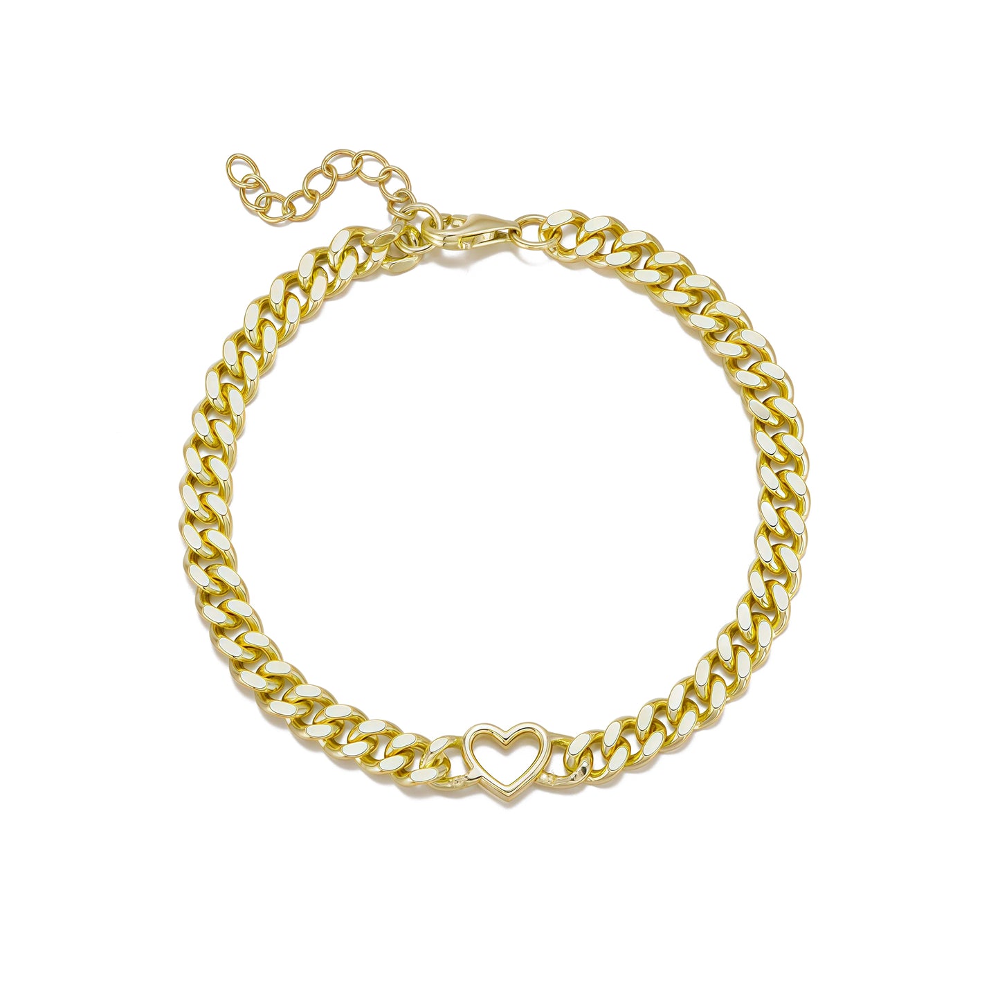 Gold-plated Sterling Silver Cuban Chain With Open Heart Bracelet